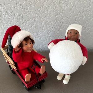 Byers’ Choice SET! 🥰Carolers- Toddler Boy with wagon & 2015 Child with snowball